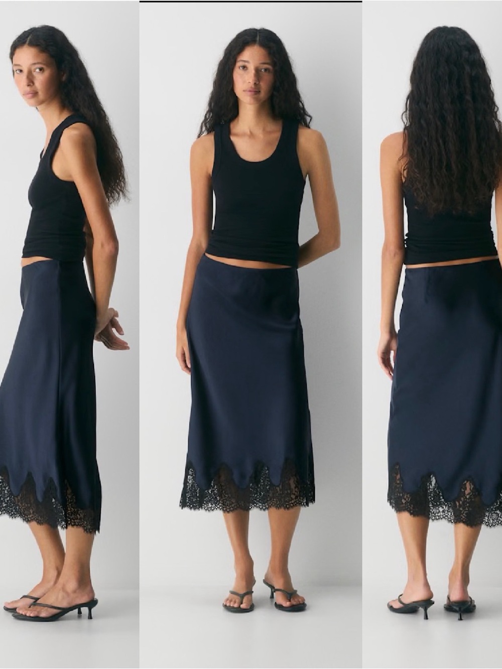 NWT Aritzia Wilfred Henrietta Satin Skirt in Admiral/Black Size Medium